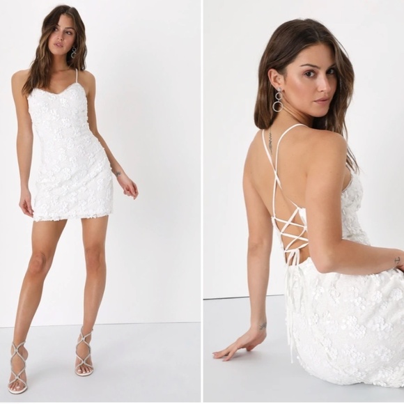 LULU's Chic Bachelorette Engagement Bridal Sexy Chic Sequin Mini Dress - Picture 1 of 5